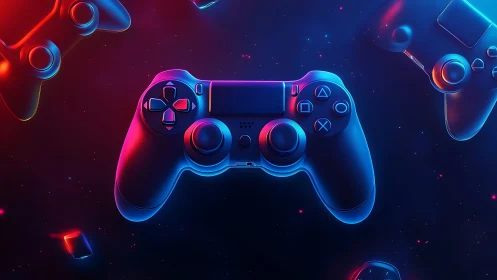 Neon-Rendered Gaming Controller Composition in Vibrant RGB Lighting.