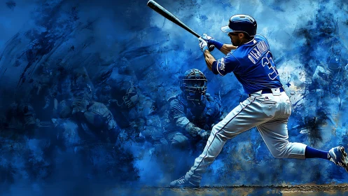 Big-league batter swings through a sea of electric blue energy.