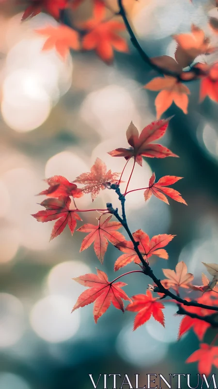 Delicate maple leaves glow softly against a dreamy bokeh haze