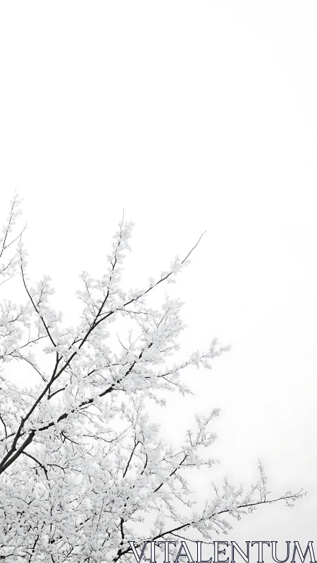 Minimalist high-key photograph of frosted winter branches.