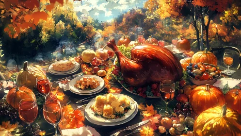 Golden autumn harvest feast glows under warm afternoon light.