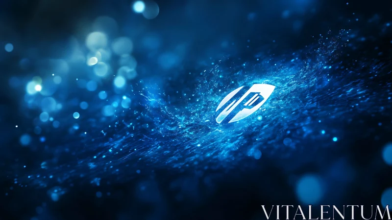 Logo comet slices through a nebula of electric blue code