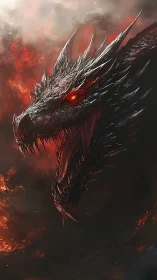 Inferno-crowned dragon roaring from a storm of molten dusk.