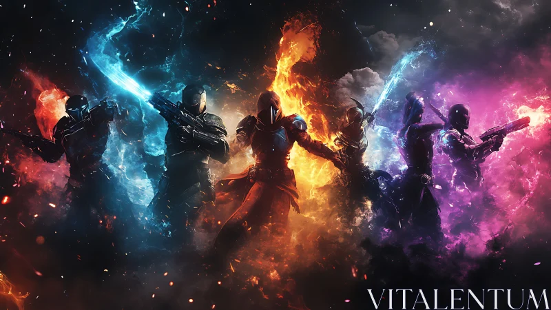 Elemental sci fi warriors channel blazing cosmic energy.