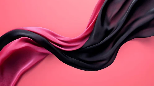 Flowing Pink and Black Silk Fabric on Pastel Background, Minimalist.