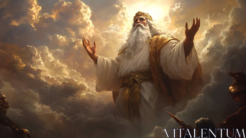 Cloud-crowned sky king commands storms with radiant calm