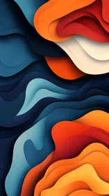 Layered abstract color waves in teal, orange, and red forms.