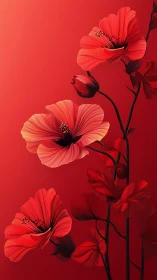 Red Hibiscus Floral Studies on Gradient Background