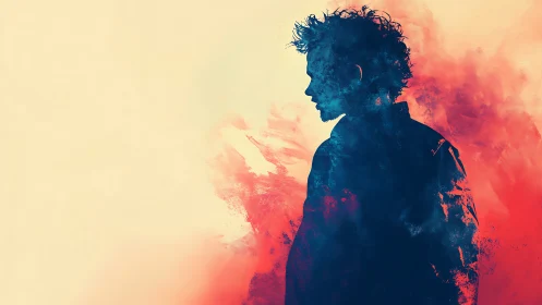 Silhouette in ember clouds, a lone dreamer carved from dusk.