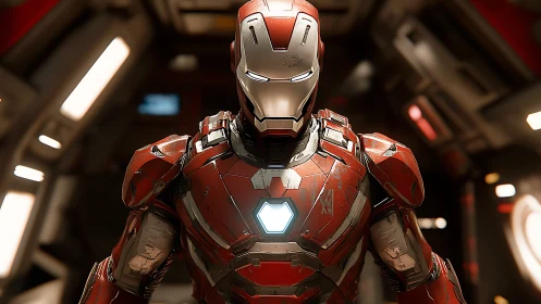 Armored guardian strolls forward with reactor-heart aglow