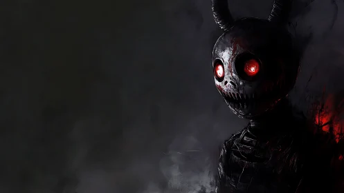 Midnight rabbit specter with glowing red gaze in shadowed void.