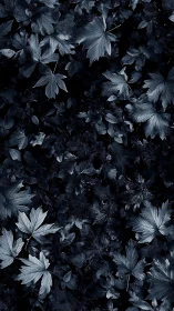 Moonlit forest leaves in quiet midnight blue hush.