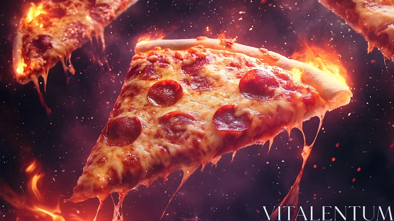 Pizza slice surrounded by flames and molten lava