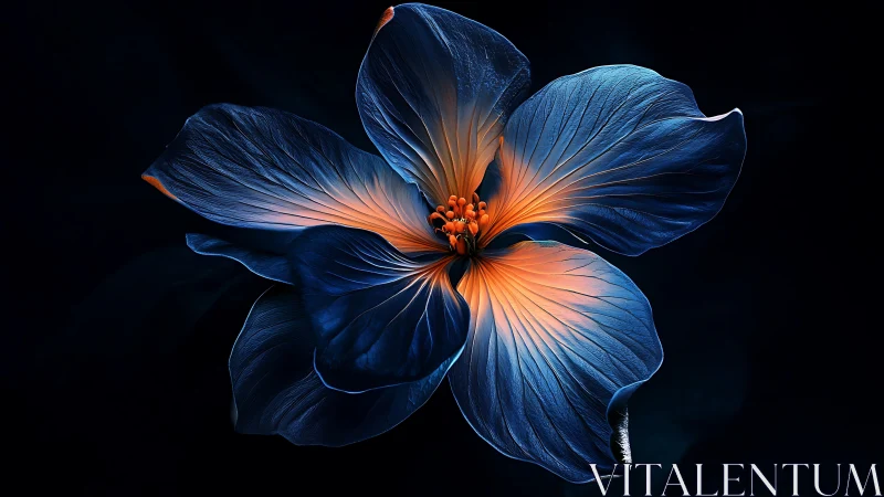 Blue Petaled Flower with Radiant Orange Center.