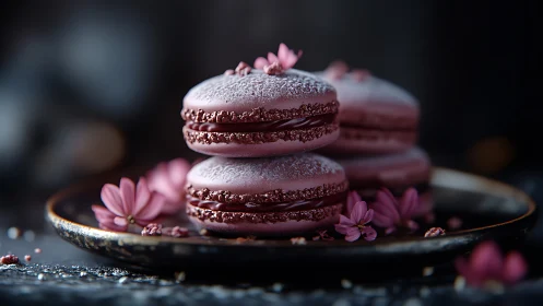 Velvet raspberry macarons quietly rehearse their sugar shimmer