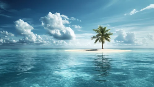 Solitary Palm Island Paradise Digital Seascape.