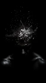 Human torso in darkness with water impact bursting upward