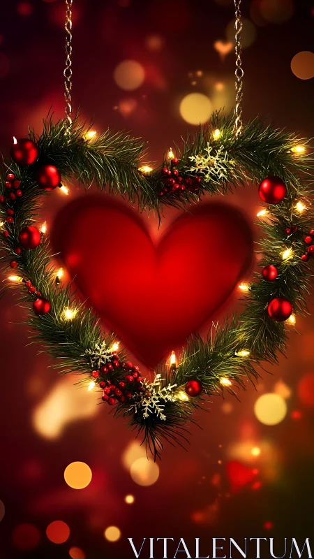 Yuletide heart wreath glowing with holiday warmth and wonder.