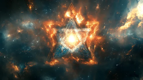 Radiant cosmic star symbol glows warmly in deep space