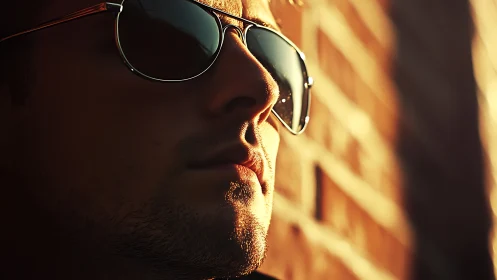 Man in reflective sunglasses in warm cinematic side light.