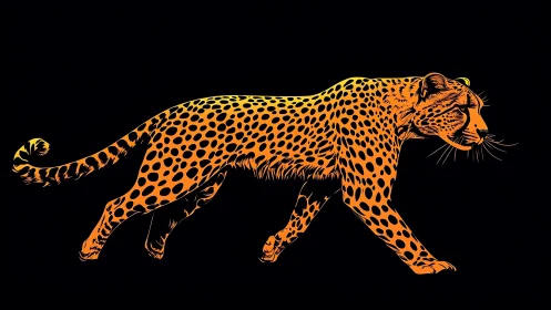Golden Leopard Profile in Dynamic Stride Against Deep Shadow Ground.