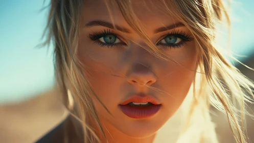 Close-up portrait of woman in bright outdoor sunlight.