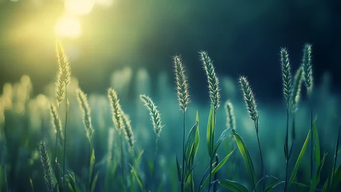Sunlit meadow grasses swaying softly in evening glow.