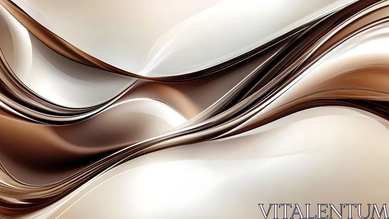 Elegant flowing abstract waves in brown and cream tones, digital art.