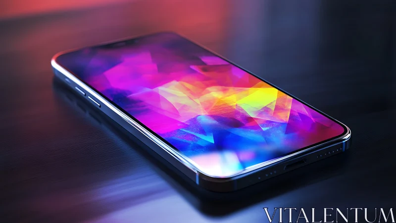 Modern smartphone with vivid abstract screen lighting.