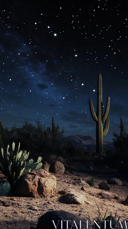 Cactus listens quietly while the desert sky hums with stars