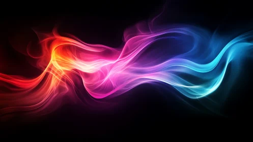 Neon light waves stream across black in vivid gradient motion.