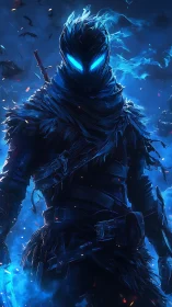 Midnight wraith warrior ignites the battlefield in blue flame.