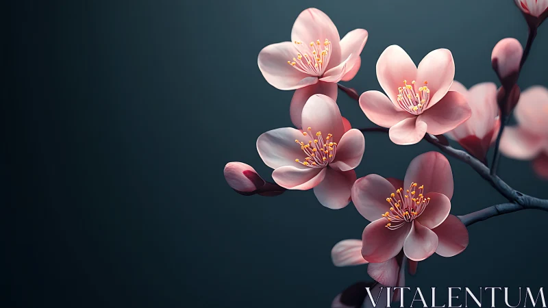 Delicate Cherry Blossoms Blooming Against Serene Teal.