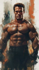 Powerful digital portrait captures a defiant muscular warrior