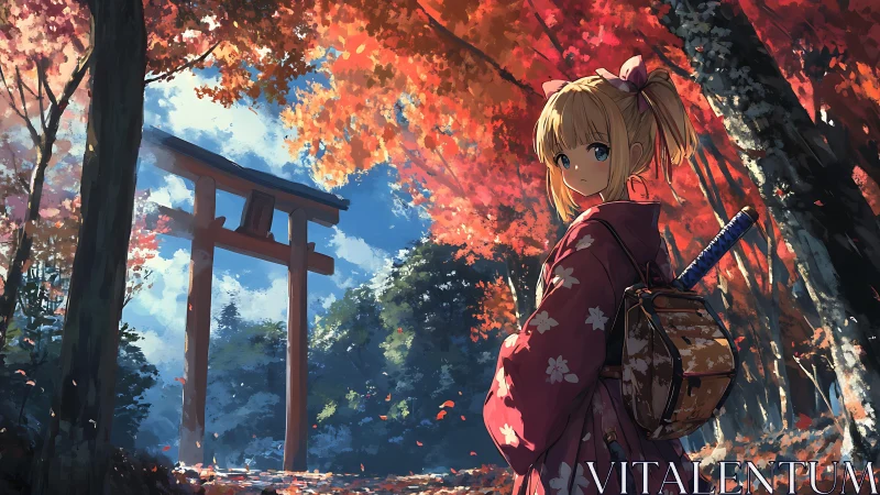 Soft autumn stroll with a thoughtful girl in pink kimono.