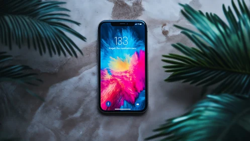 Smartphone on Concrete with Tropical Framing.