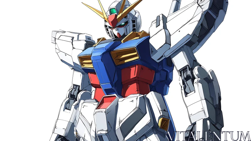 Anime mecha portrait in dynamic three-quarter perspective.