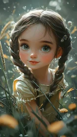 Freckled meadow dreamer listens to sunlight between dandelions