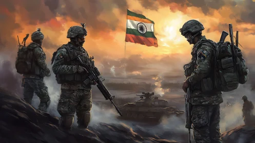 Sunset steel guards the tricolor in a storm of rising smoke