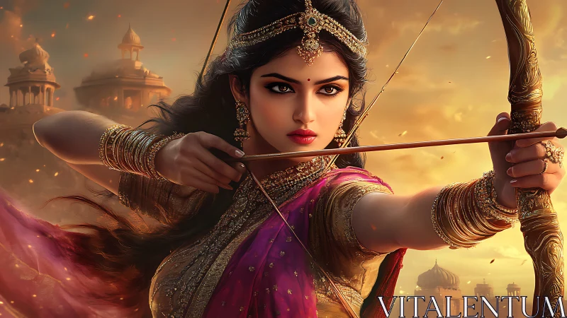 Fierce Warrior Princess in Traditional Indian Attire, Cinematic Art.