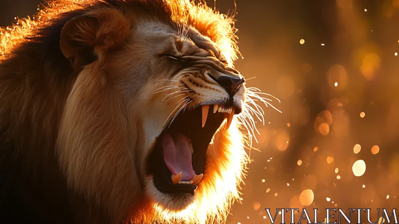 Sunlit roar crowned in embers of golden savanna dusk.