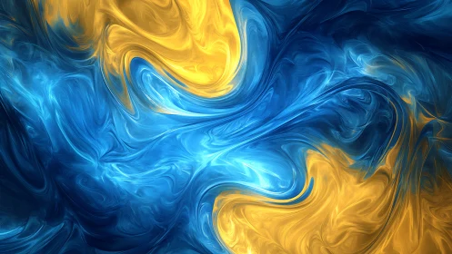 Blue and yellow fluid abstract swirl digital background.