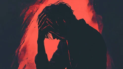 Shadowed mind in crimson storm of anxious midnight silence.