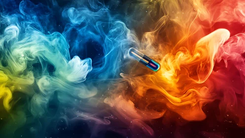 Chromatic capsule sails through colliding nebula swirls