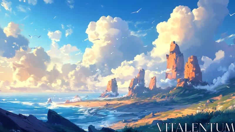 Coastal Monoliths Under Golden Sky.