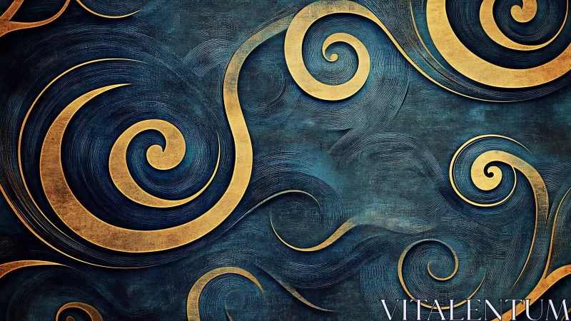 Golden swirling breeze over deep teal textured canvas.