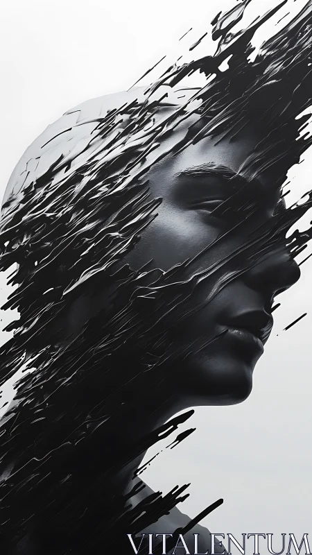 Liquid shadows peel from a silent chrome face in mid-dissolve