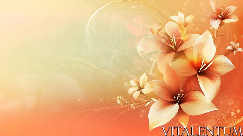 Soft glowing blossoms drifting through warm golden light.