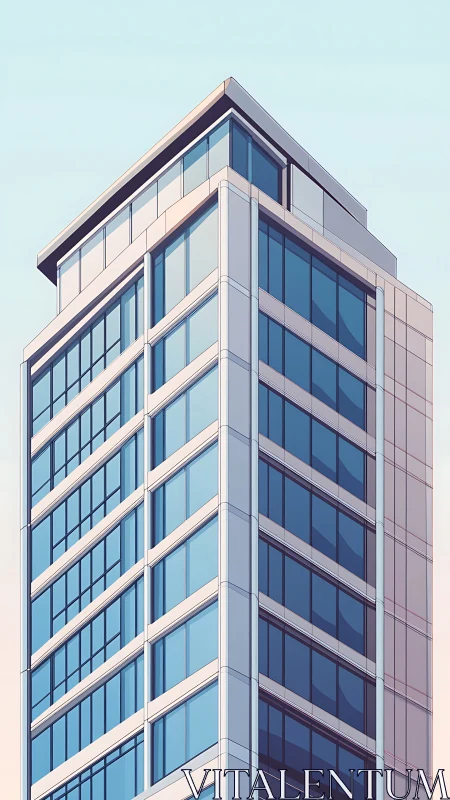 Sunlit glass tower skims a pastel morning sky with ease.