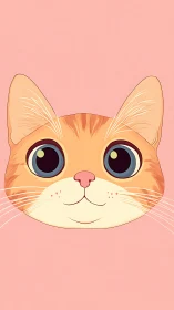 Orange Tabby Cat Face Illustration Pink Background